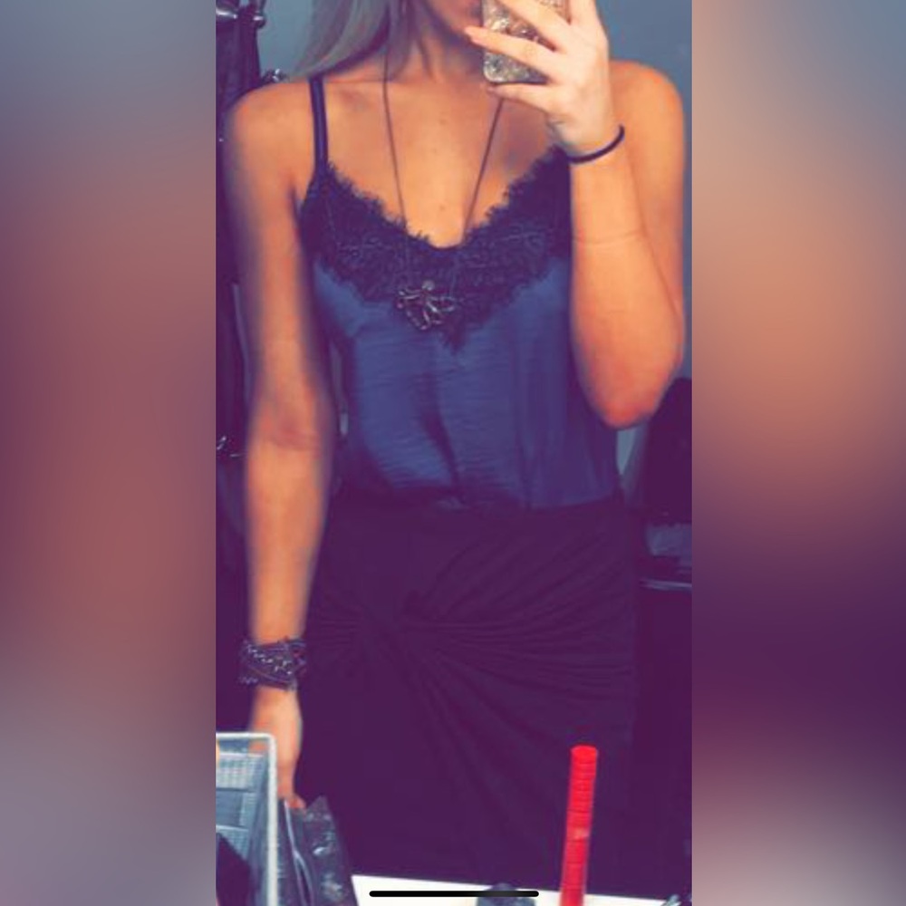 Express Black and blue lace neck blouse